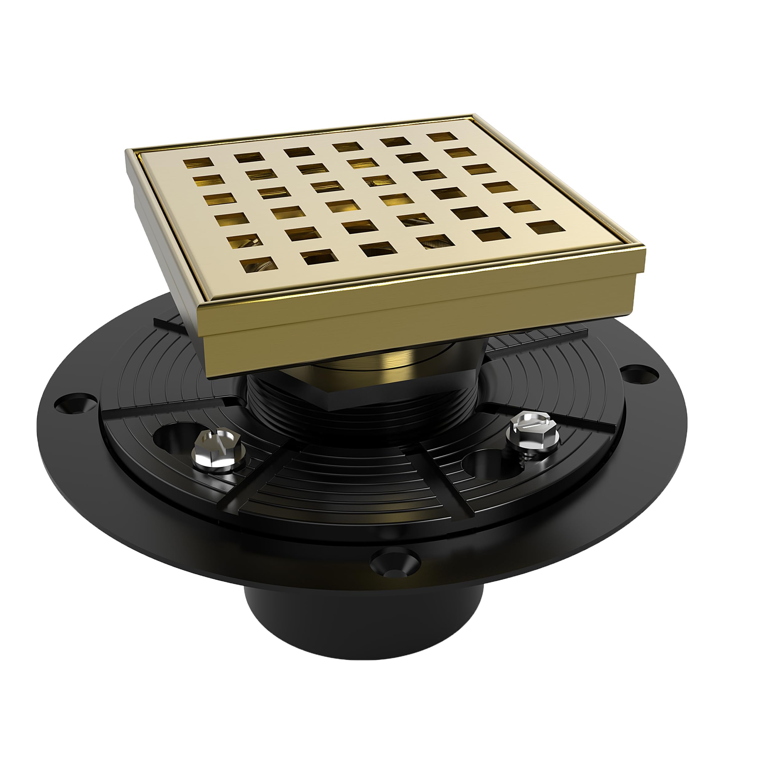 TRJIKAG 4" Brushed Gold Square Shower Drain – Stainless Steel With Tile-Insert Cover & Removable Strainer