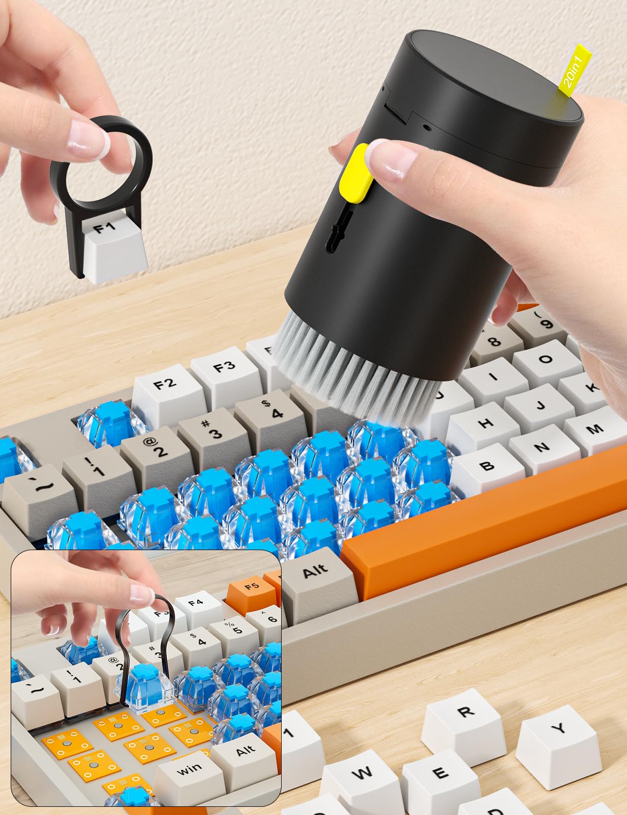 Tastatur Reinigungsset, 20 in 1 Screen Cleaner Kit Handy, Tastaturreiniger mit Bürste Keyboard Cleaner, Laptop Cleaner for Tablet, Computer, PC-Monitor, Kamera-Schwarz 2