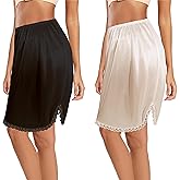 Ellames Women's 2 Pieces Lace Half Slips for Under Dresses Satin Long Underskirt Half Slip Shirt Skirt Extender