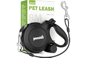 PECUTE 26ft Retractable Dog Leash with Chew Proof Extender, 2025 Upgraded Heavy Duty Retractable Pet Leash with Poop Bag Holder,Anti-Slip Grip, Reflective Leashes for Medium Large Pets 33lbs-120lbs (Black)