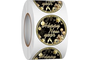 Heyfibro 1.5 Inches Happy New Year Sticker Roll, 500 Pcs New Year Stickers for Kids and Adults, Winter Holiday Round Labels Stickers for Gift Packing, Cards, Envelope Seals, Party Supplies(Gift Boxes)