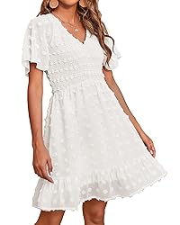 BTFBM Women's V Neck Smocked Short Sleeve Casual