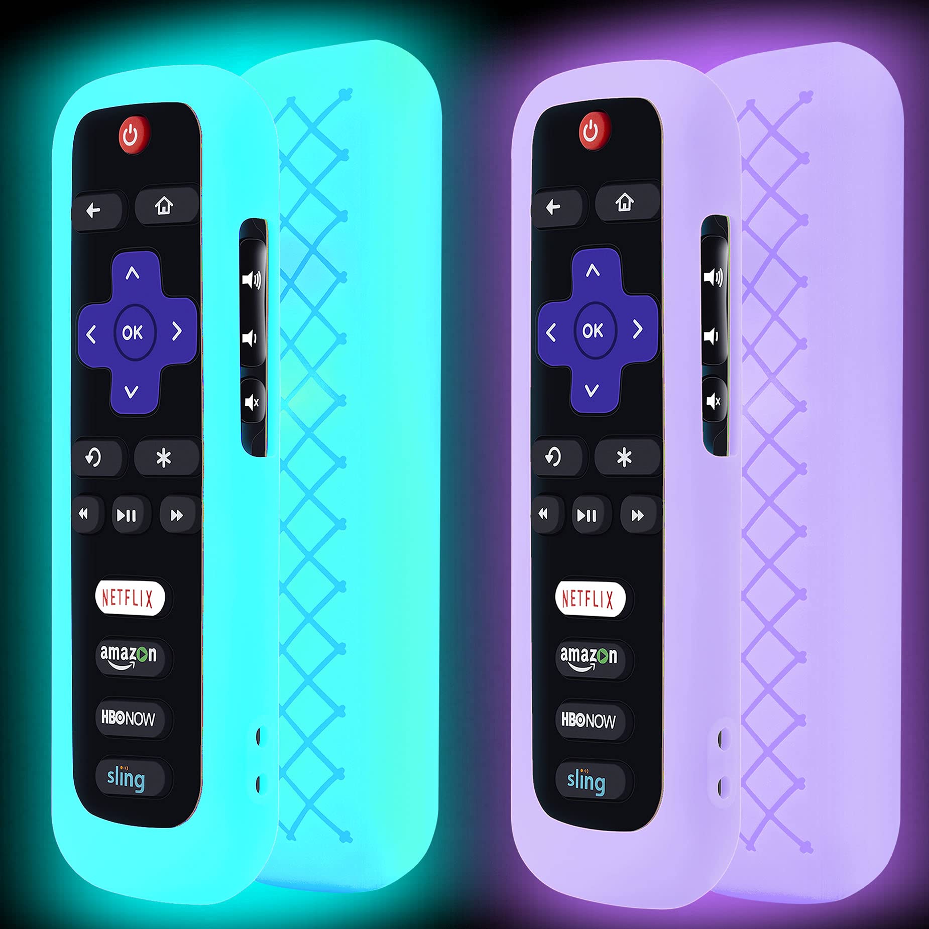 2 Pack Remote Case Battery Cover for TCL Roku Smart TV Steaming Stick Remote, Silicone Protective Controller Universal Sleeve Skin Glow in The Dark Dark Blue Purple
