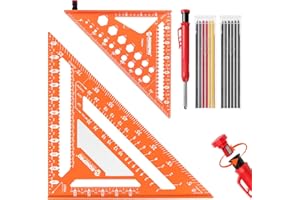 RONGPRO 2pcs Rafter Square, 12-inch & 7-inch Carpenter Sqaure Set with Woodworking Pencil, Carpenter Measuring Layout Tool, Aluminum Alloy Triangle Ruler for Woodworking- Imperial
