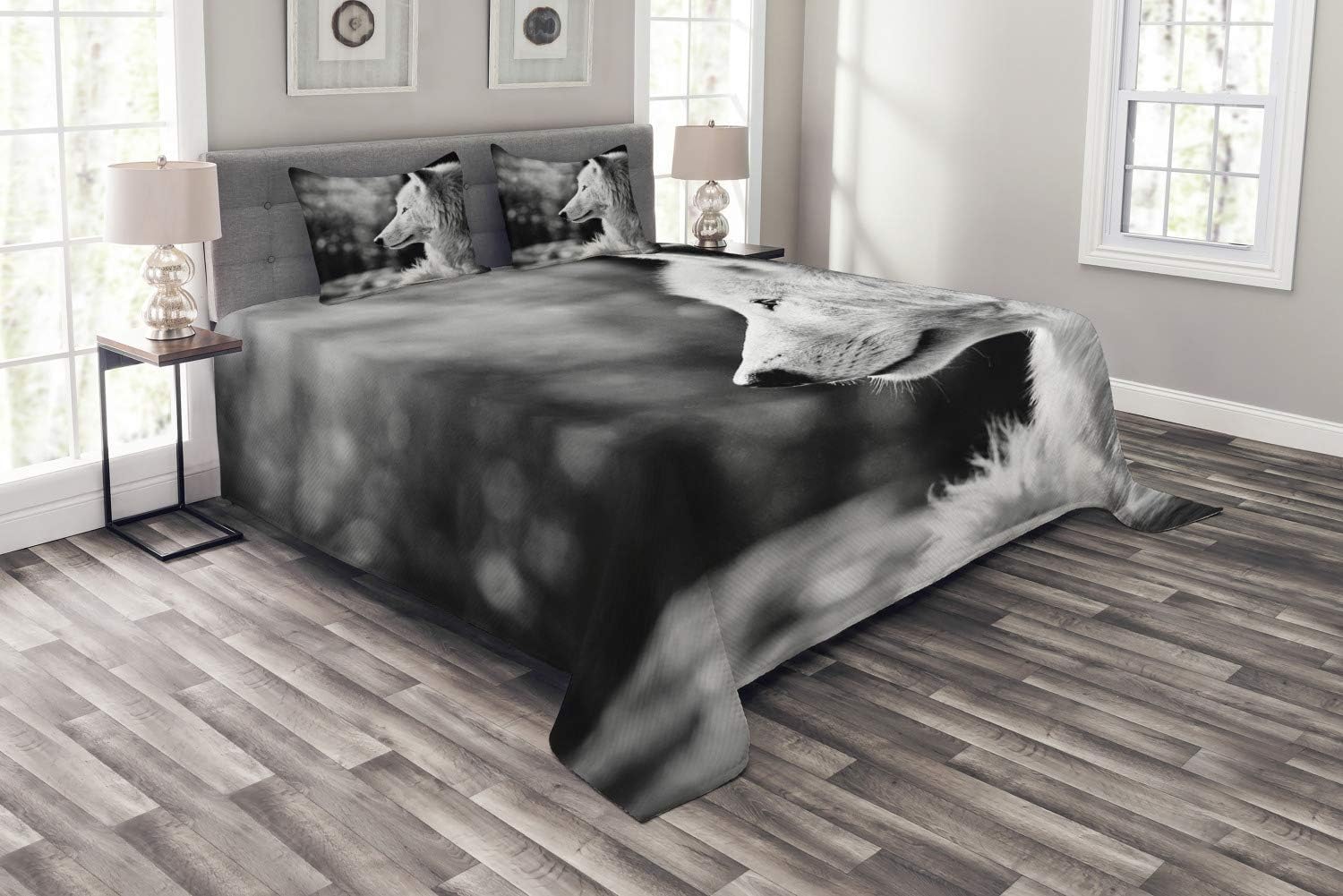 Abakuhaus Wolf Tagesdecke Set Wolf Portrat Beiner Grau Set Mit Kissenbezugen Moderne Designs Fur Doppelbetten 220 X 220 Cm Tagesdecken