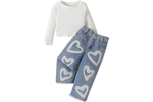 MA&BABY Toddler Girls Clothes 2T 3T 4T 5T 6T Ribbed Baby Kids Girl Denim Outfits Long Sleeve Tops Love Hearts Jeans Pant