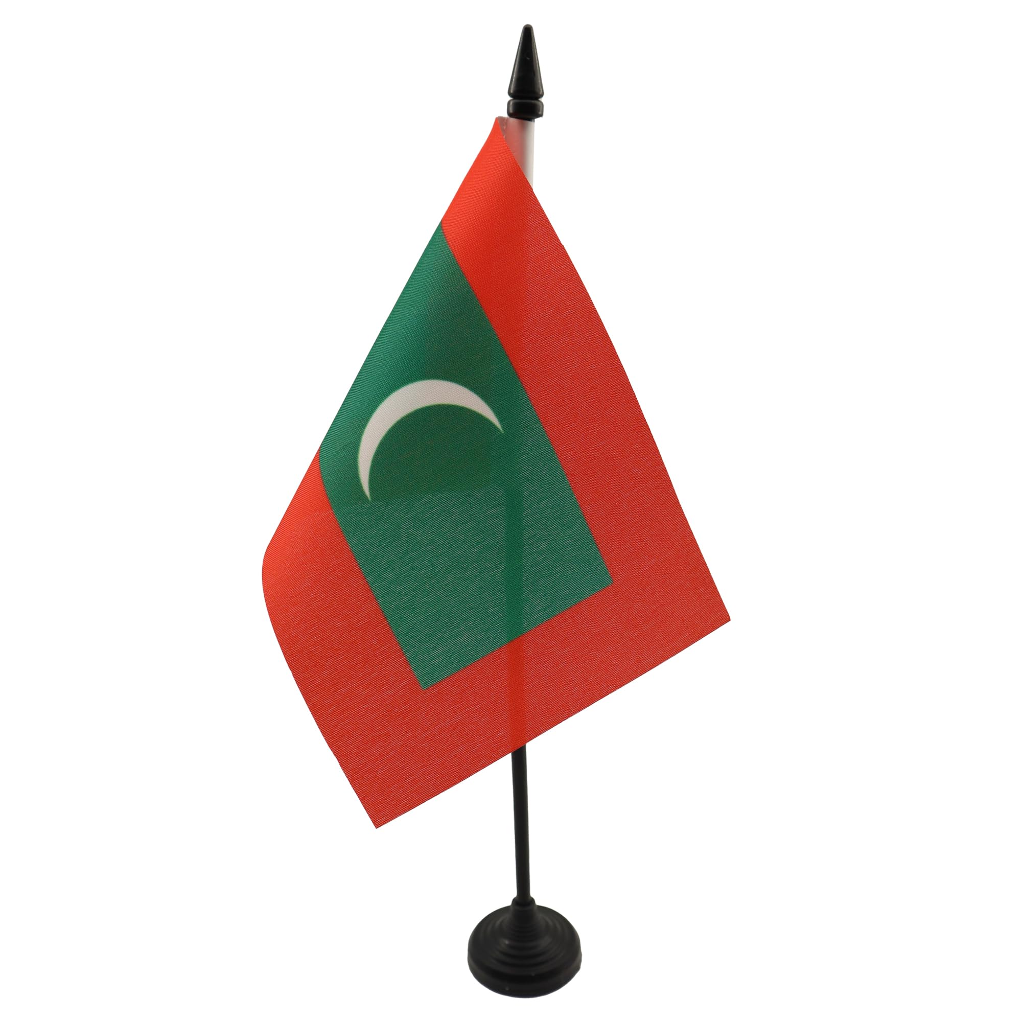 AZ FLAG - Maldives Table Flag 4'' x 6'' - Maldivian Office Mini Banner 100% Polyester 15 x 10 cm - Mini Desk Flag with 10'' Pole and Black Plastic Base