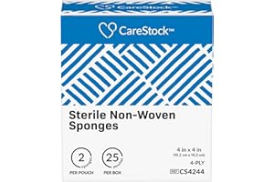 CareStock Gauze Sponge 4x4 [50 Count] Sterile Gauze Pads, 4-Ply, Medical Grade Cotton Wound Dressing for First Aid Kit – 2 Per Pouch, 25 Packs