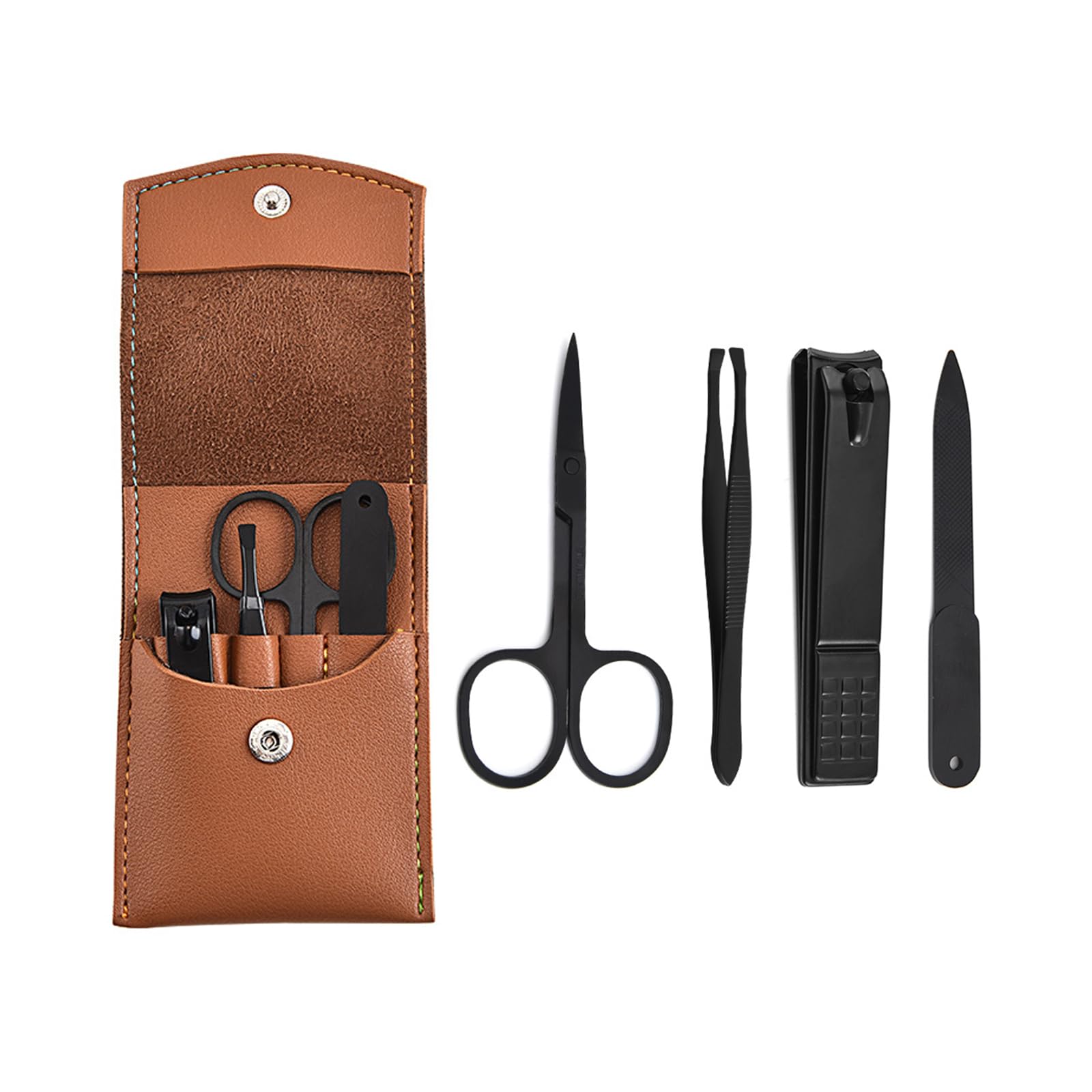 ENLACE Manicure Set 4 Pieces, Nail Scissors, Eyebrow Clip, Cosmetic Scissors and Nail File, Nail Care Set in Leather Case, Nail Set for Foot or Fingernails, for Men and Women