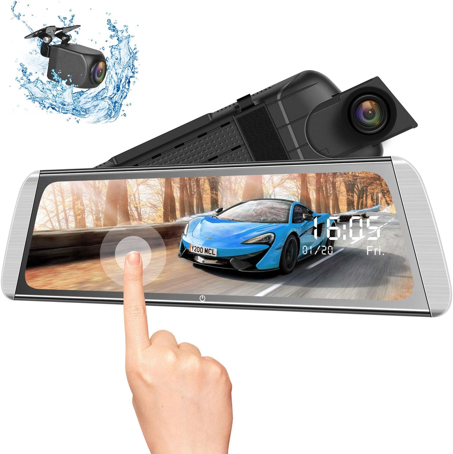 Campark Mirror Dash Cam Front and Rear 10 Inches Touch Screen 1080P Dual Dash Cameras for Cars Waterproof Video Streaming Night Vision