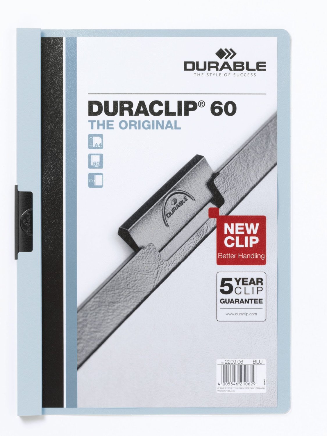 Durable DURACLIP 60 A4 Clip Folder - Holds Up to 60 Sheets of A4 Paper - Strong Metal Sprung Clip - Pack of 25 Blue Colour Folders for Organising Documents