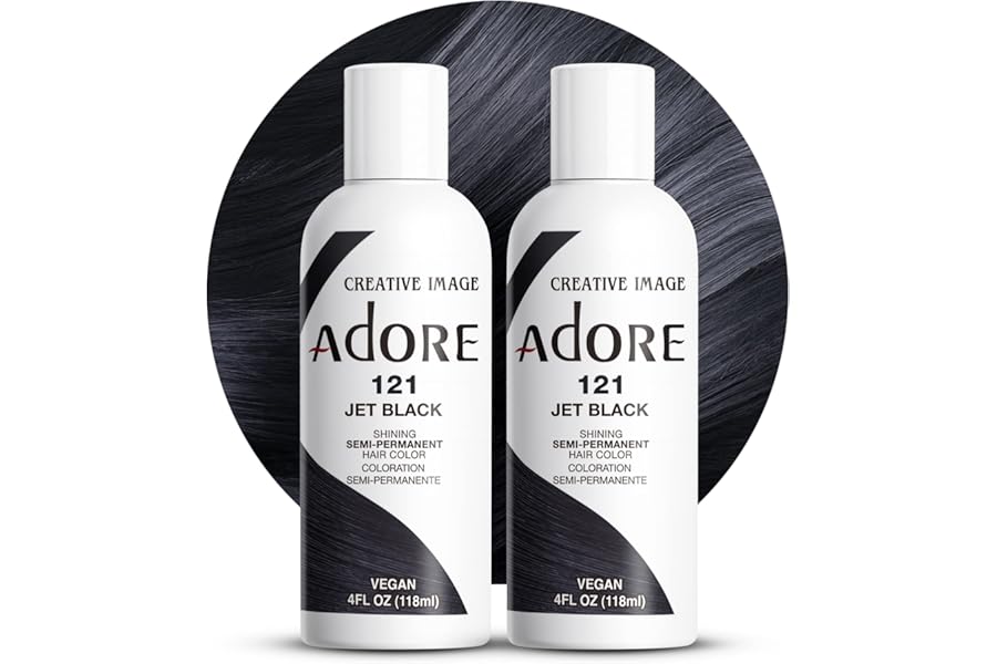 Adore Semi Permanent Hair Color (121 Jet Black) | Vegan & Cruelty-Free Black Hair Dye | No Ammonia, No Peroxide, No Alcohol | 4 Fl Oz Each (Pack of 2)