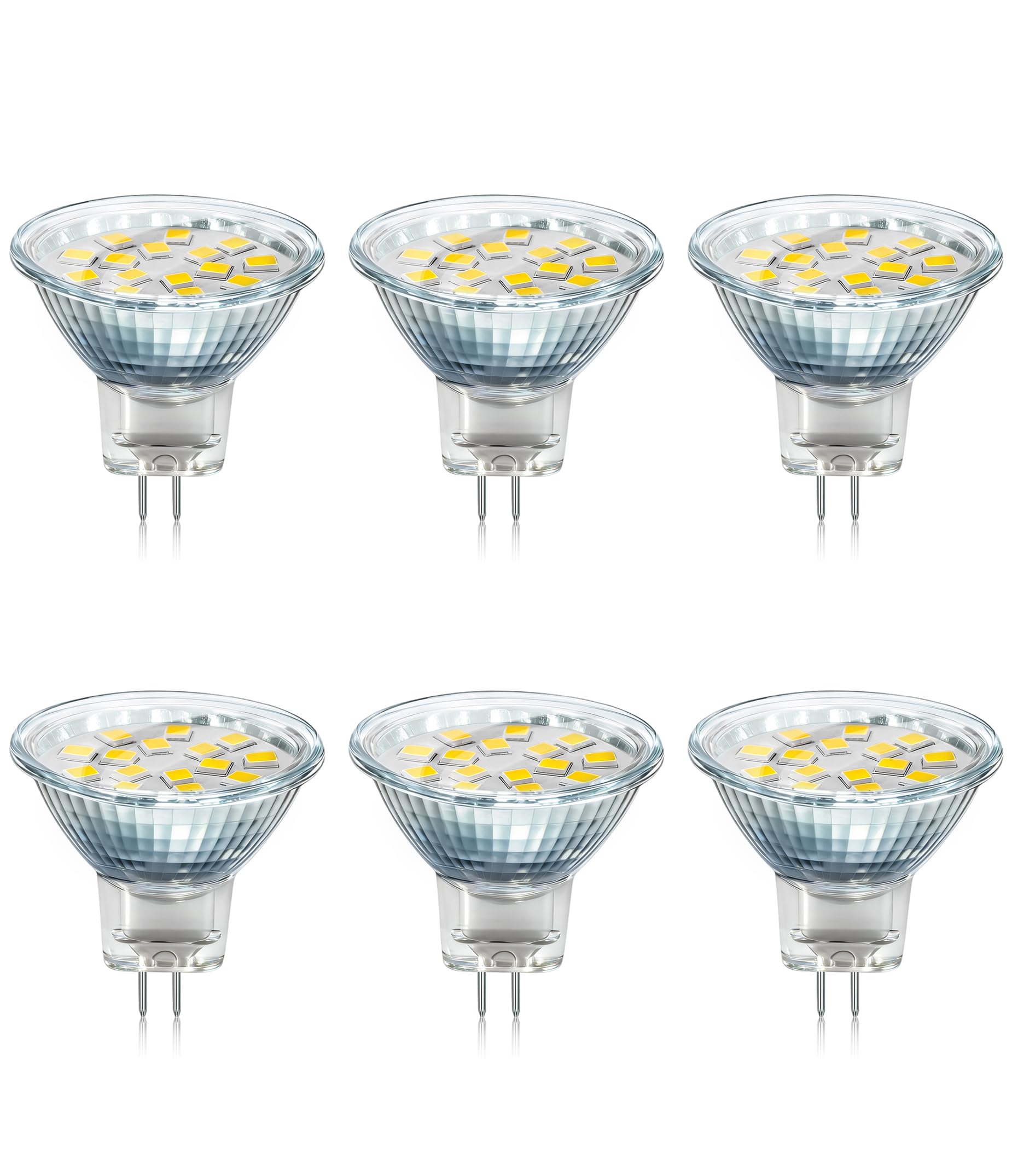 Akynite MR11 GU4 2W LED Warm White 3000K, 250LM, 35mm Small Size, AC DC 12V-24V, 120° Angle with Glass Cover, MR11 10W-20W Halogen Equivalent, Energy Saving GU4 12V Spotlight Cabinet Bulb, 6pcs — image 1