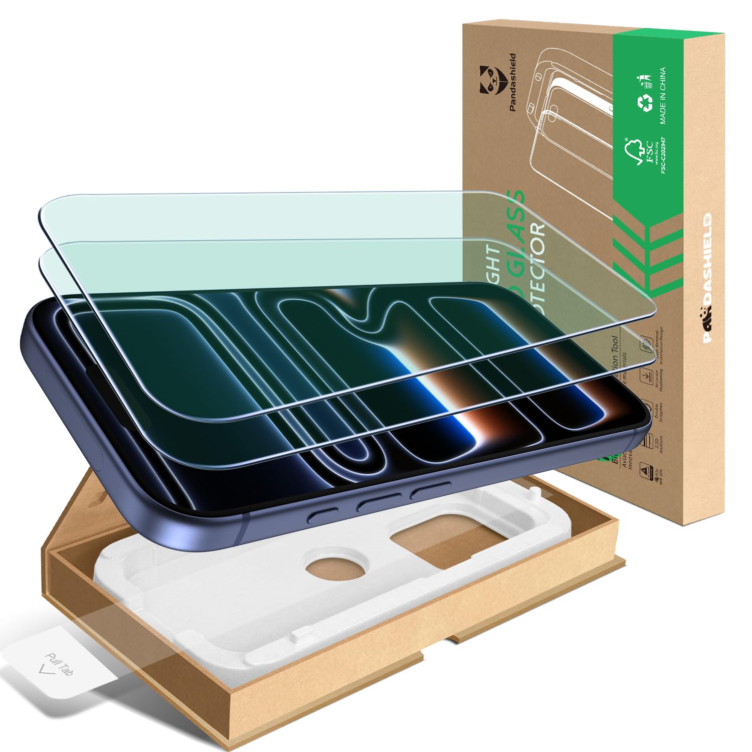 Photo 1 of ***1 IS MISSING***PandaShield 2-Pack Anti Blue Light Screen Protector for iPhone 17 Pro, 17, and 16 Pro [6.3"], Eye Care Tempered Glass, Military Grade Shatterproof with Eco-Friendly Paper Easy-Install Alignment Tool***1 IS MISSING***