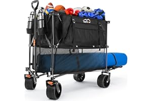 Uyittour Large Double Decker Wagon 400L, Heavy Duty Extra-Long Extended Beach Wagon with 485lbs Weight Capacity, Collapsible Foldable Wagon Cart with Big All-Terrain Wheels for Outdoor Activities