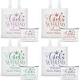 8 Pcs Girls Weekend Makeup Bag Gifts Bulk Include 4 Women's Trip Makeup Bag 4 Weekend Tote Bag Women Trip Cosmetic Bags Zipper Toiletry Bags for Women Friend Graduation Wedding Bachelorette Party