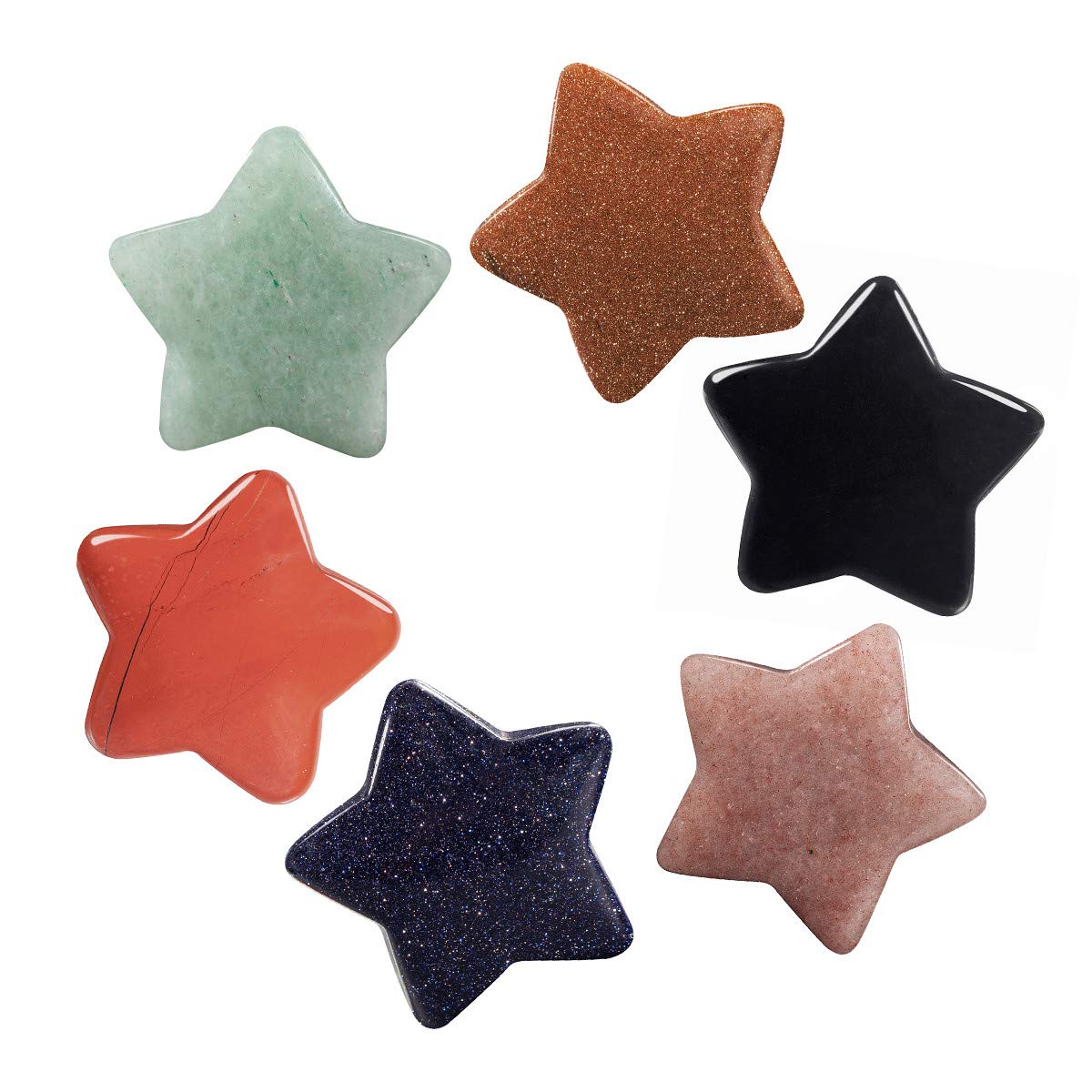 KYEYGWO 1.2" Carved Healing Crystal Star Stone Reiki Tumbled Polished Pocket Palm Worry Stone for Meditation Yoga Energy Balance, Pack of 6 Mix-stone