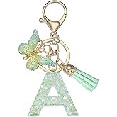PATIKIL Alphabet Initial Letter Keychain, Resin Cute Keychains with Tassel Butterfly Letter A Pendant Charm for Women Key Purse Handbag Bag Accessories, Green