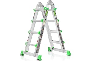 WDOT Ladder, Extension Ladders for Home Stairs 14 Ft, 4 Step Multi Position A Frame Ladder with Stabilizer Bar, Compact Folding, 330 lbs Telescopic Aluminum Adjustable Ladders, Escaleras para Casa