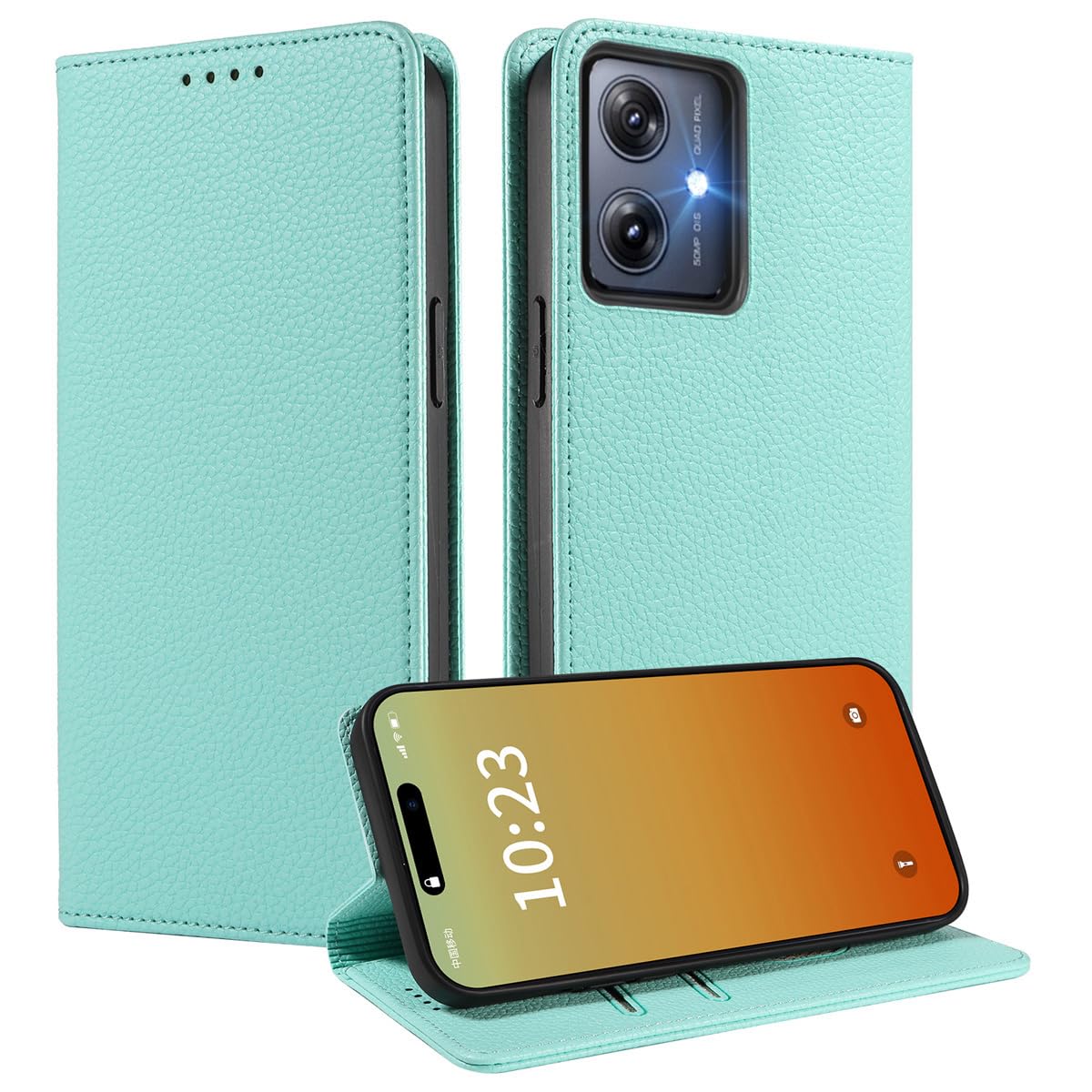 MOJIA Premium PU Leather Wallet Case Flip Phone Cover, Card Holder Multifunctional Case for Motorola Moto G54 5G, Mint Green — image 1