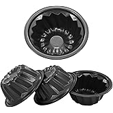 braxan 4 Inch Nonstick Mini Bundt Cake Pan Set, Carbon Steel Fluted Baking Molds for Cupcake, Muffin, Brownie, Pudding - Black (4 - Piece)