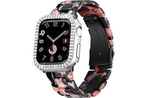 BINLUN Resin Watch Bands with Case Compatible with Apple Watch Band 40mm 41mm 44mm 45mm Women Watch Strap with Glitter Bling Protective Cover Wristband for iWatch Series 8 7 SE SE2 6 5 4