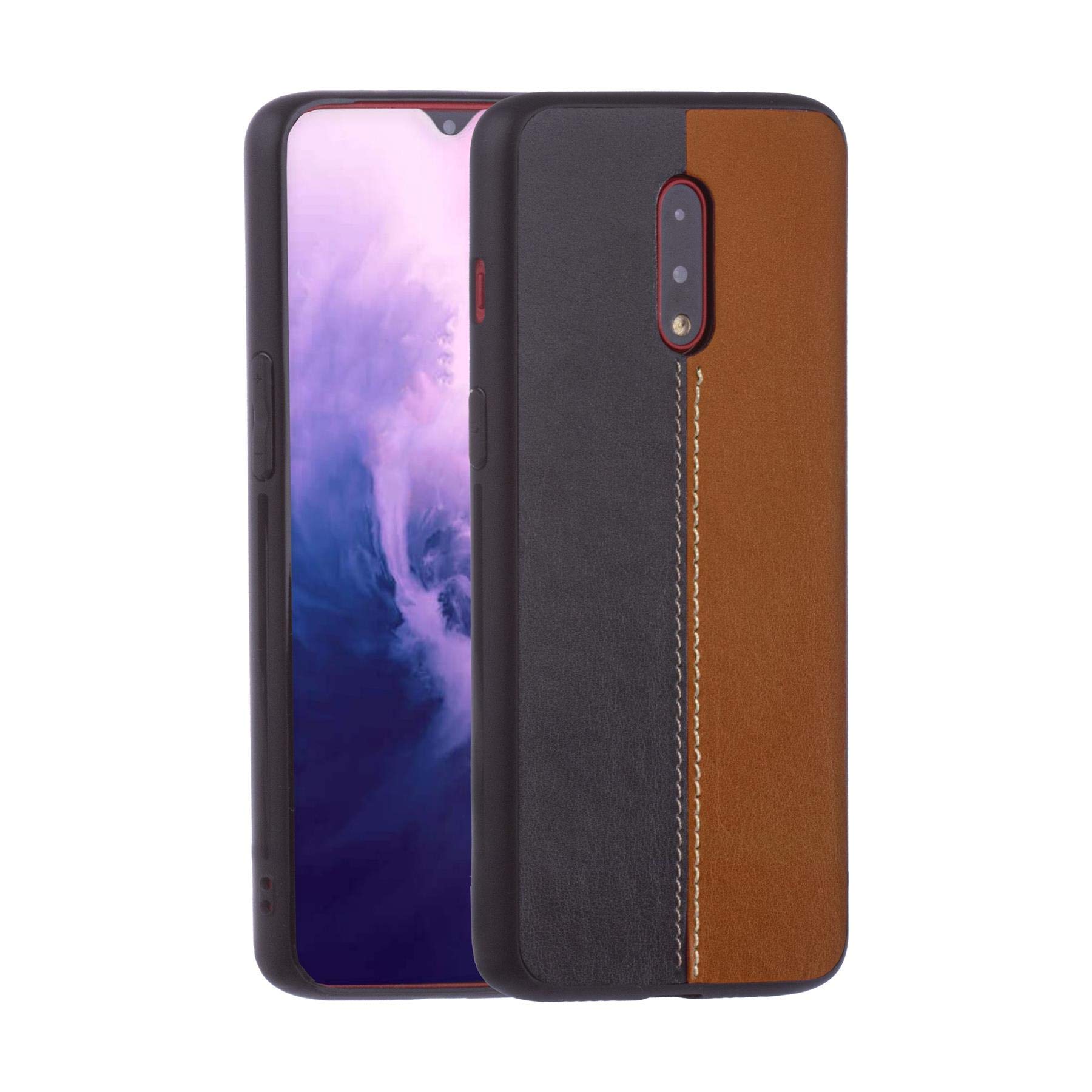 Lilware Bicolor PU Leather Phone Case for OnePlus 7. Brown/Black