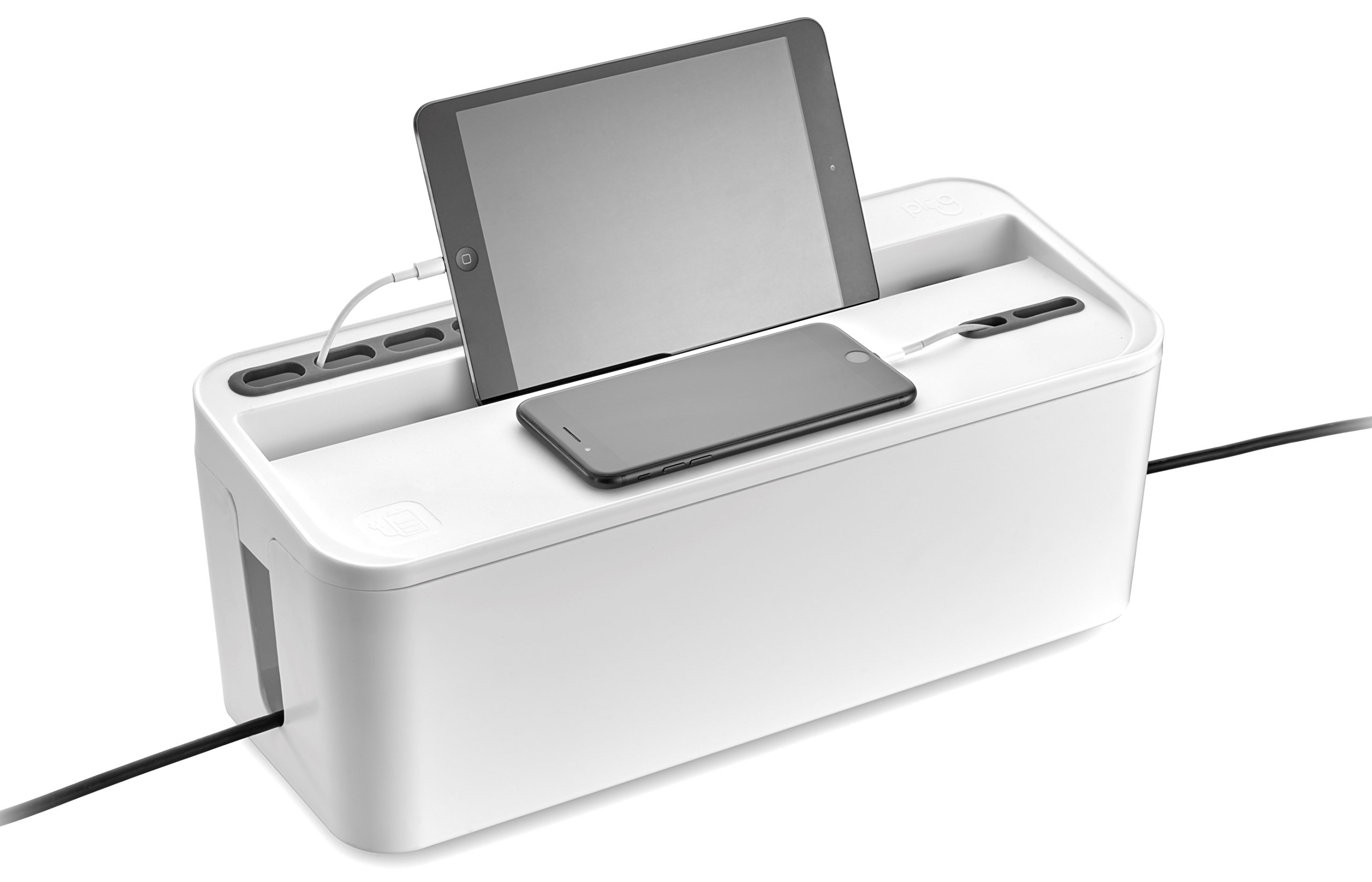 Bins & Things Kabelmanagement-Box und Mehrfachstecker-Organisator (weiß) USB, Computer, Netzwerk, Ladekabel | Haus- und Büroorganisation