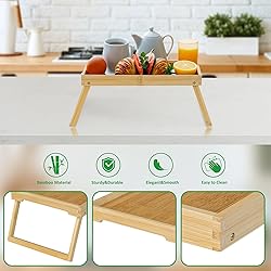 Bamboo Bed Tray Table with Folding Leg, Breakfast