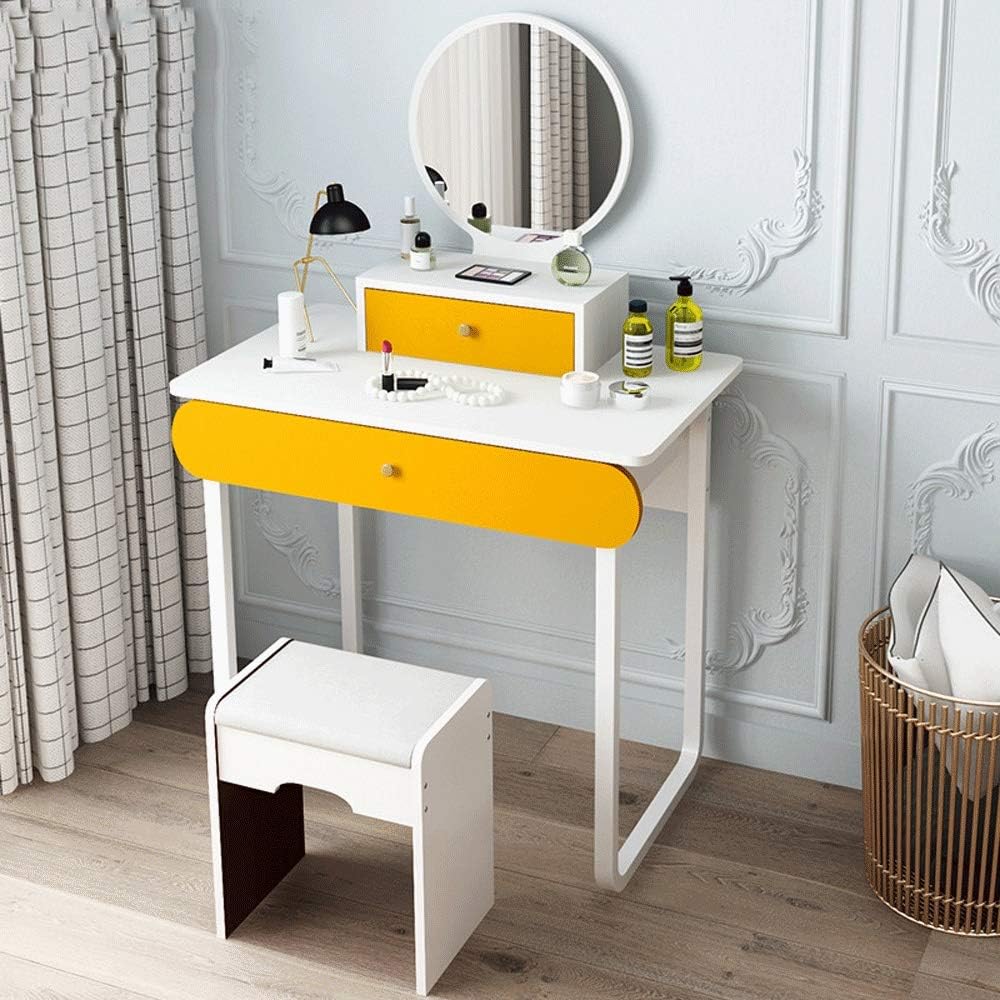 Amazon Com Totovy Nordic Simple Modern Furniture Small Apartment Dressing Table Round Makeup Mirror With Makeup Stool Ins Wind Bedroom Dressing Table Multifunctional Dressing Table Cosmetics Storage Room