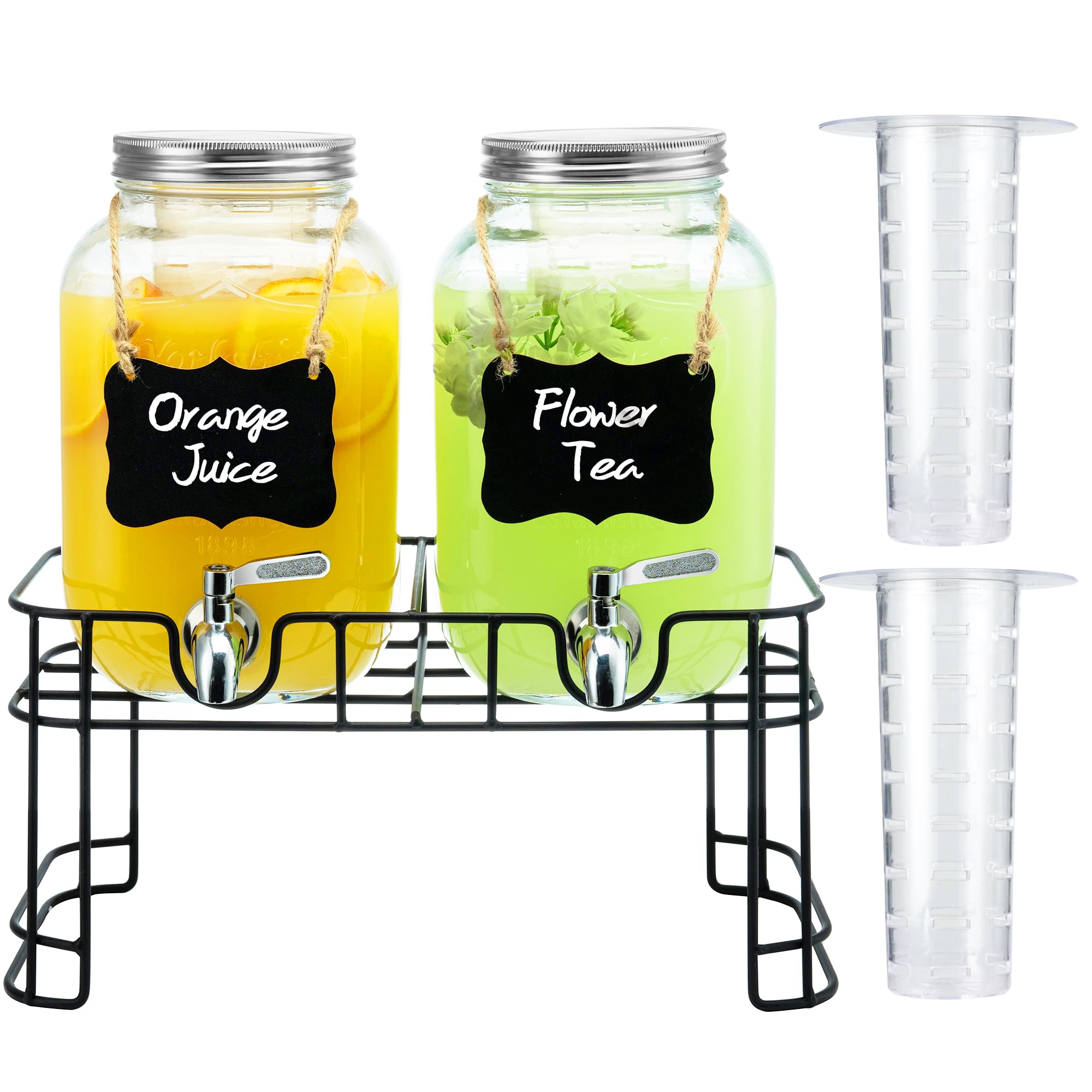 Photo 1 of 1 Gallon Glass Drink Dispensers for Parties, 2PACK Beverage Dispenser with Stand, Ice Cylinder and Stainless Steel Spigot 100% Leakproof, Beverage Dispenser for Lemonade Sun Tea