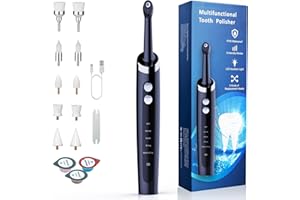 Tooth Polisher with LED Light, Rechargeable Teeth Polisher for Teeth Whitening Cleaning Kit with 10 Replacement Heads, 5 Inte