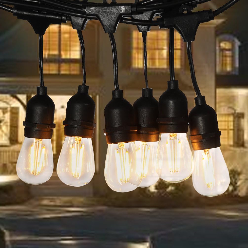 LED Commercial Grade Outdoor Light Strand with Hanging Sockets, 15pcs 1.5W LED Bulbs included, Market Cafe Edison Vintage Bistro Weatherproof Strand for Porch Patio Garden