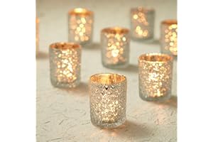 Homemory 12 Pack Silver Glass Votive Candle Holders, Tealight Candle Holder, Vintage Candle Holders Bulk for Table Centerpieces, Christmas, Baby Showers, Birthday, Wedding, Party