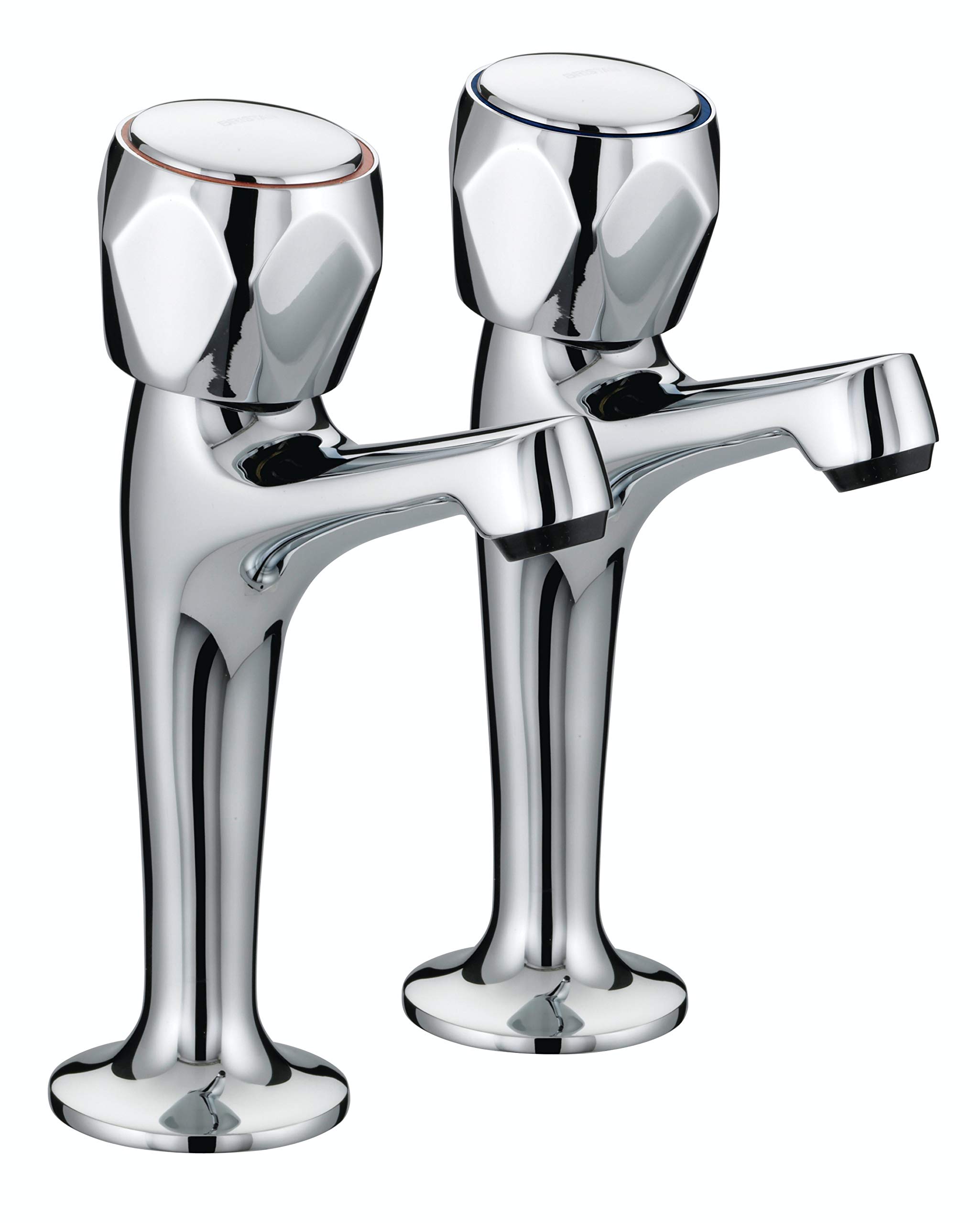 Bristan Value High Neck Pillar Taps with Secure Fixing Components, Deck Mounted, Chrome Finish