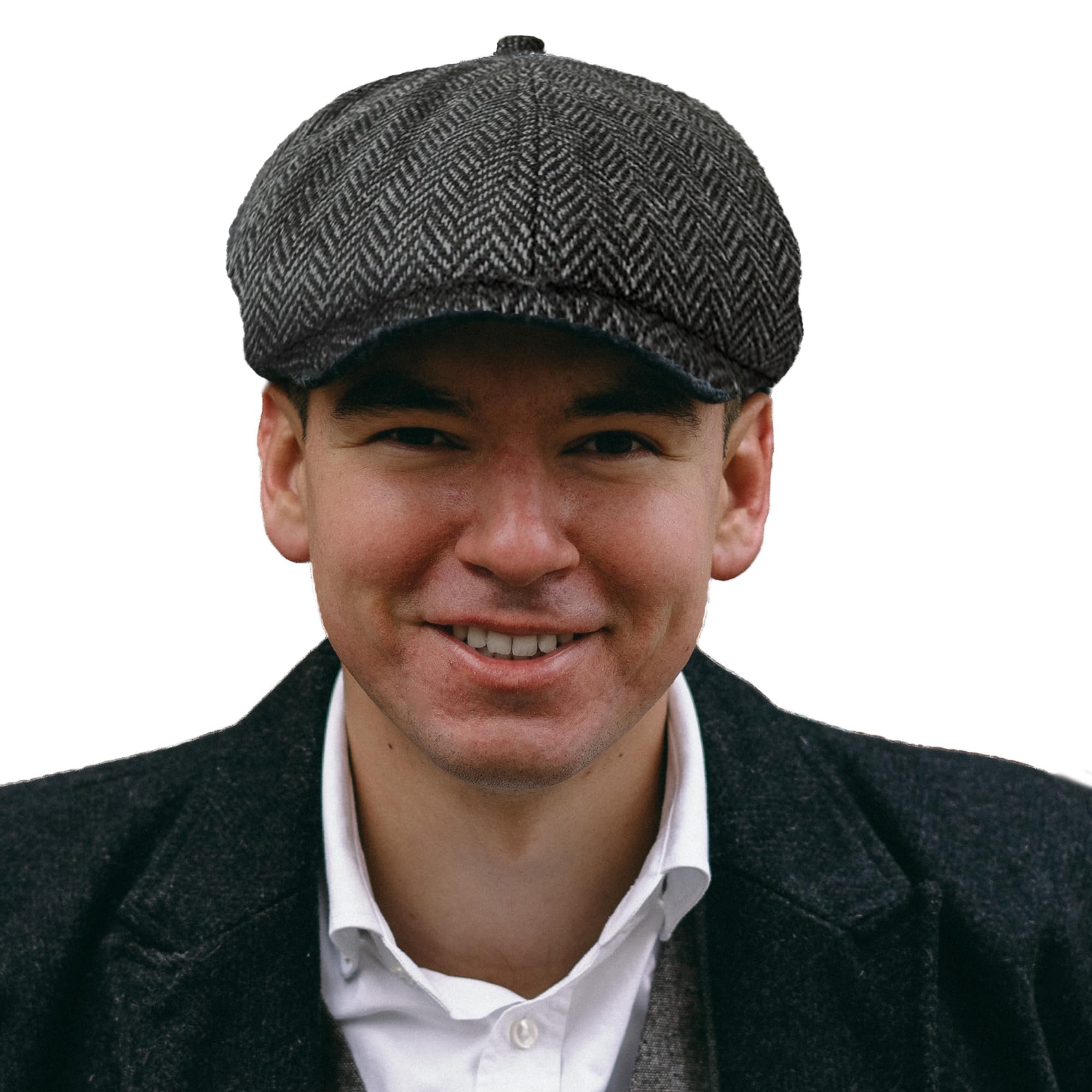 TOSKATOK® Unisex Mens, Ladies 8 Panel Herringbone Tweed Wool Blend Baker Boy Newsboy Flat Gatsby Hat Cap-Charcoal