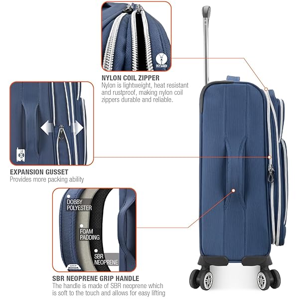 TRAVELER’S CHOICE LARES SOFTSIDE EXPANDABLE LUGGAGE WITH SPINNER WHEELS, NAVY, CARRY-ON 22-INCH