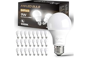 dalattin 24 Pack LED Bulbs Daylight White 5000K, 60 Watt Equivalent A19 Standard Bulbs, E26 Base, 800 LM, Efficient 9W Energy Saving, Non-Dimmable, 80+ CRI, 120V, UL Listed, for Living Room, Office