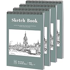 4 Pack Sketch Book, 9 x 12 Inch Sketchbook, 68lb/100gsm Top Spiral Bound Sketch Pad, Acid Free Art Supplies Drawing Painting