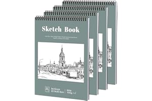PRUDIUT 4 Pack Sketch Book, 9 x 12 Inch Sketchbook, 68lb/100gsm Top Spiral Bound Sketch Pad, Acid Free Art Supplies Drawing Painting Sketching Paper for Kids, Adults, Beginners, Artists (30 Sheets Each)