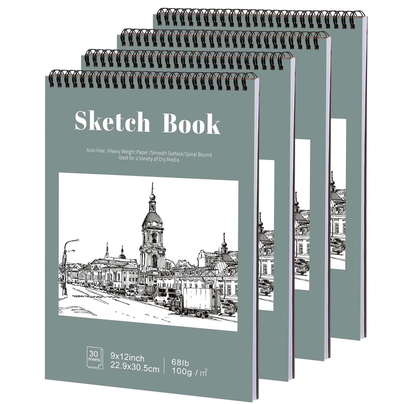 Photo 1 of 4 Pack Sketch Book, 9 x 12 Inch Sketchbook, 68lb/100gsm Top Spiral Bound Sketch Pad, Acid Free Art Supplies Drawing Painting Sketching Paper for Kids, Adults, Beginners, Artists (30 Sheets Each)