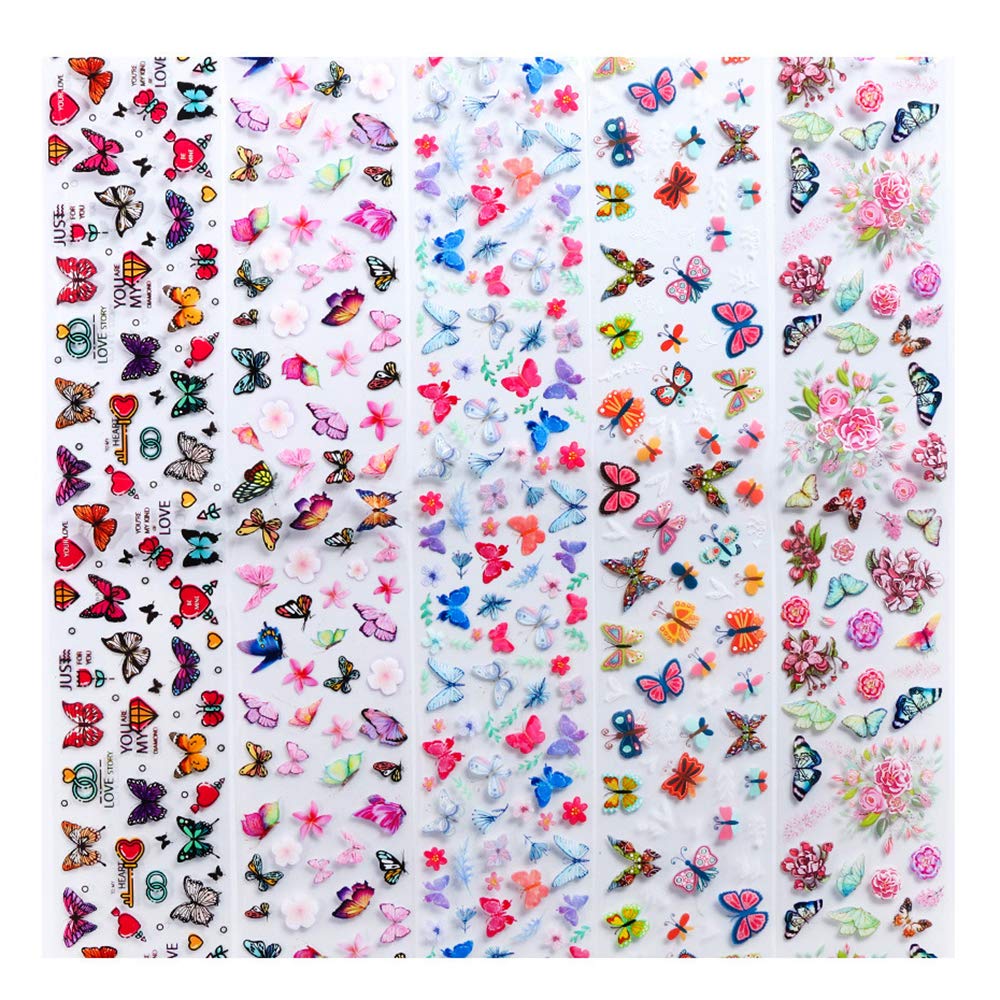 Kalolary 10 Sheets Butterfly Nail Art Foil Transfer Stickers Decals Flower Nail Foil Adhesive Stickers Starry Sky Manicure Transfer Tips Nail Art DIY Decoration Accessories Kit for Women: Beauty