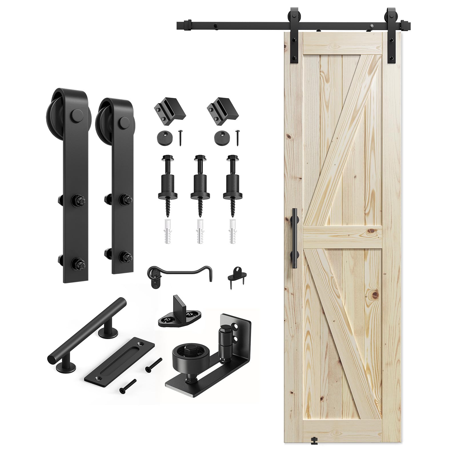 Photo 1 of **MINOR DAMAGE TO CORNER**SMARTSTANDARD 24in x 84in Sliding Barn Door with 4ft Barn Door Hardware Kit Included, Unfinished Solid Spruce Wood Door, Assembly Required, DIY, Stainable, Natural