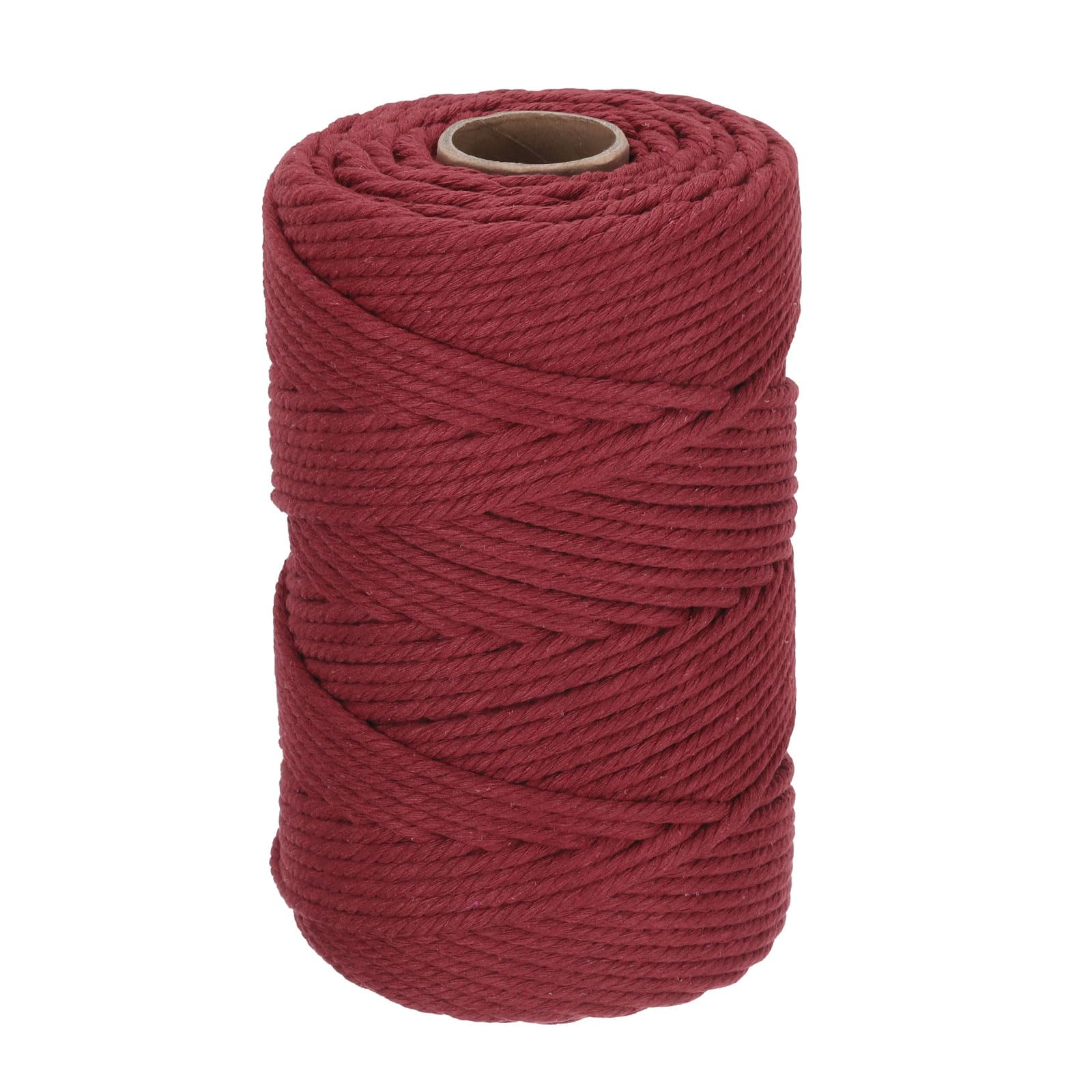 DMiotech 5mm x 150M (164 Yard) Wine Red Natural Cotton Macrame Rope, Wall Hanging Handmade Single Strands Twisted Macrame Cotton Cord for Plant Hangers, Gift Wrapping Wedding