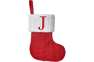 Pxniy Mini Red Knit Stocking,8.5 Inches Initial Monogram Embroidered Christmas Stocking,Family Fireplace Hanging Ornament Xmas Holiday Decor Gift-Letter J