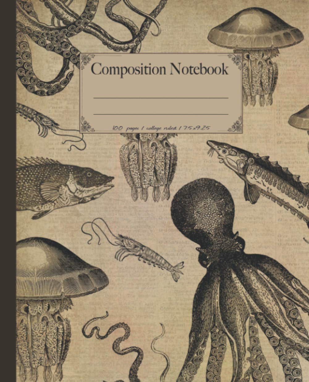 Composition Notebook: Premium Ocean sea life animals composition notebook. Vintage dictionary print style 100 page notebook college ruled. Marine ... (Ocean Sea life & sea creatures notebooks.)
