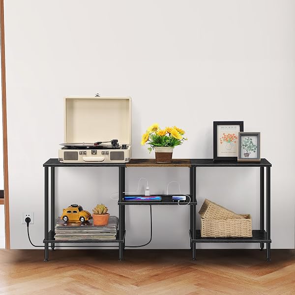 BTY FARMHOUSE TV STAND WITH STORAGE INDUSTRIAL TV CONSOLE WITH POWER OUTLET, 45 INCH WOODEN TV ENTERTAINMENT CENTE FOR LIVING ROOM, BEDROOM, SMALL SPACE, GREY