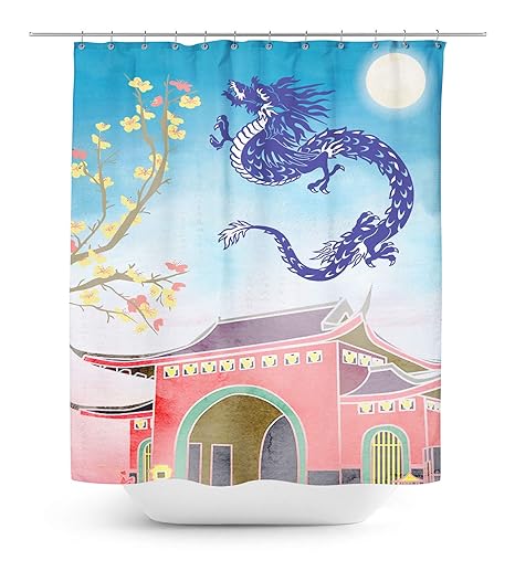 Timingila Blue Shower Curtains Dragon Snake House Clip Art