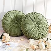 Drydiet 2 Pcs Round Throw Pillows Decorative Velvet Pleated Throw Pillows 15'' Diameter Accent Pumpkin Boho Chair Cushion for Couch Sofa Chair Bed Home Decoration (Olive)