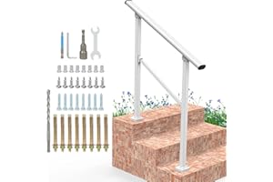 Signstek Hand Rails for Outdoor Steps - 3 Step Handrail Stair Railing Indoor Stairs Rail Wrought Iron Metal Steel Adjustable Staircase Handrails Exterior Concrete Steps for Porch/Deck/Garden, White